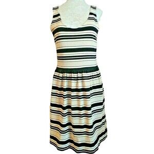 J Crew White Black Dress Stripes Medium Academic Preppy Parisian Classic Back